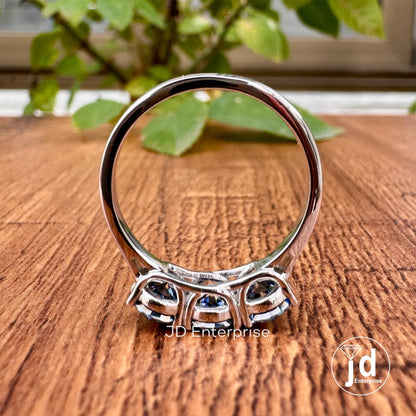 1.50 TCW Round Cut Antique Dark Blue Moissanite Engagement Ring, Three Stone Ring, White Gold Promise Ring, Wedding Ring, Anniversary Gift