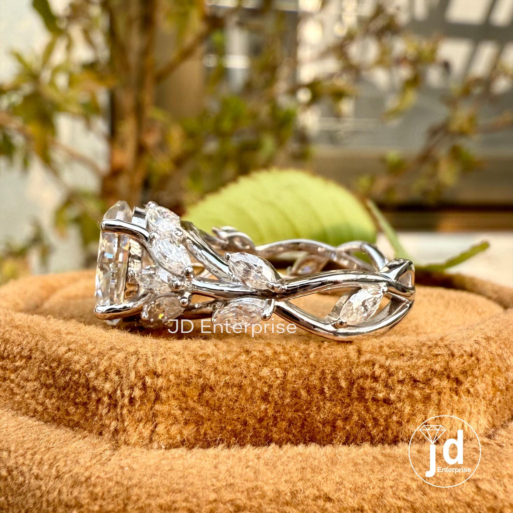 Floral Oval Cut Moissanite Engagement Ring, Vintage Wedding Ring, Cluster Hidden Halo Bridal Ring, Infinity Twisted Pave Anniversary Ring