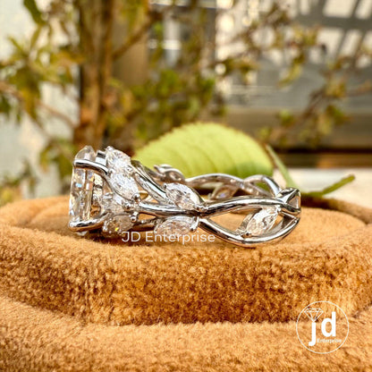 Floral Oval Cut Moissanite Engagement Ring, Vintage Wedding Ring, Cluster Hidden Halo Bridal Ring, Infinity Twisted Pave Anniversary Ring