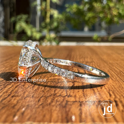 3.00 TCW Colorless Pear Cut Moissanite Engagement Ring, Hidden Halo Gorgeous Anniversary Ring, Pave Set Wedding Ring, 5 Prong Propose Ring