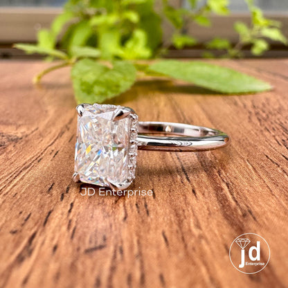 2.00 CT Colorless Radiant Cut Engagement Ring, Solitaire Hidden Halo Ring, Crushed Ice Moissanite Wedding Ring, Propose Ring, Invisible Halo