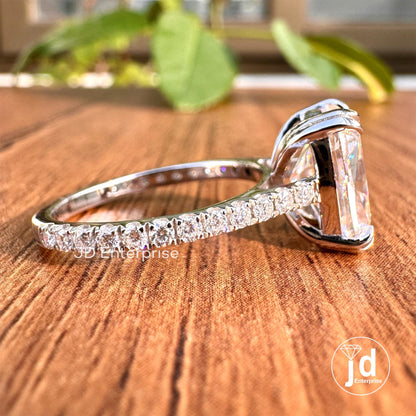3.80TCW Old Mine Cushion Cut Classic Engagement Ring, Colorless Elongated Cushion Wedding Ring, Double Claw Prongs Pave Set Anniversary Ring