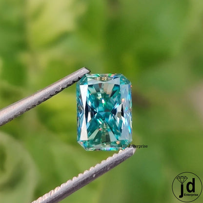 2.00CT Royal Blue Radiant Cut Loose Moissanite For Engagement Ring/ Antique Radiant Cut/ Vintage For Ring/ Aqua Blue Moissanite For Gift
