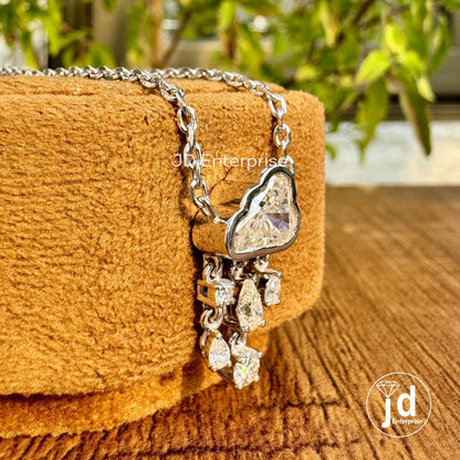 2.00 TCW Colorless Cloud Cut Moissanite Wedding Pendant Necklace, Rain Cloud Necklace, Bezel Set Bridal Necklace, Anniversary Gift
