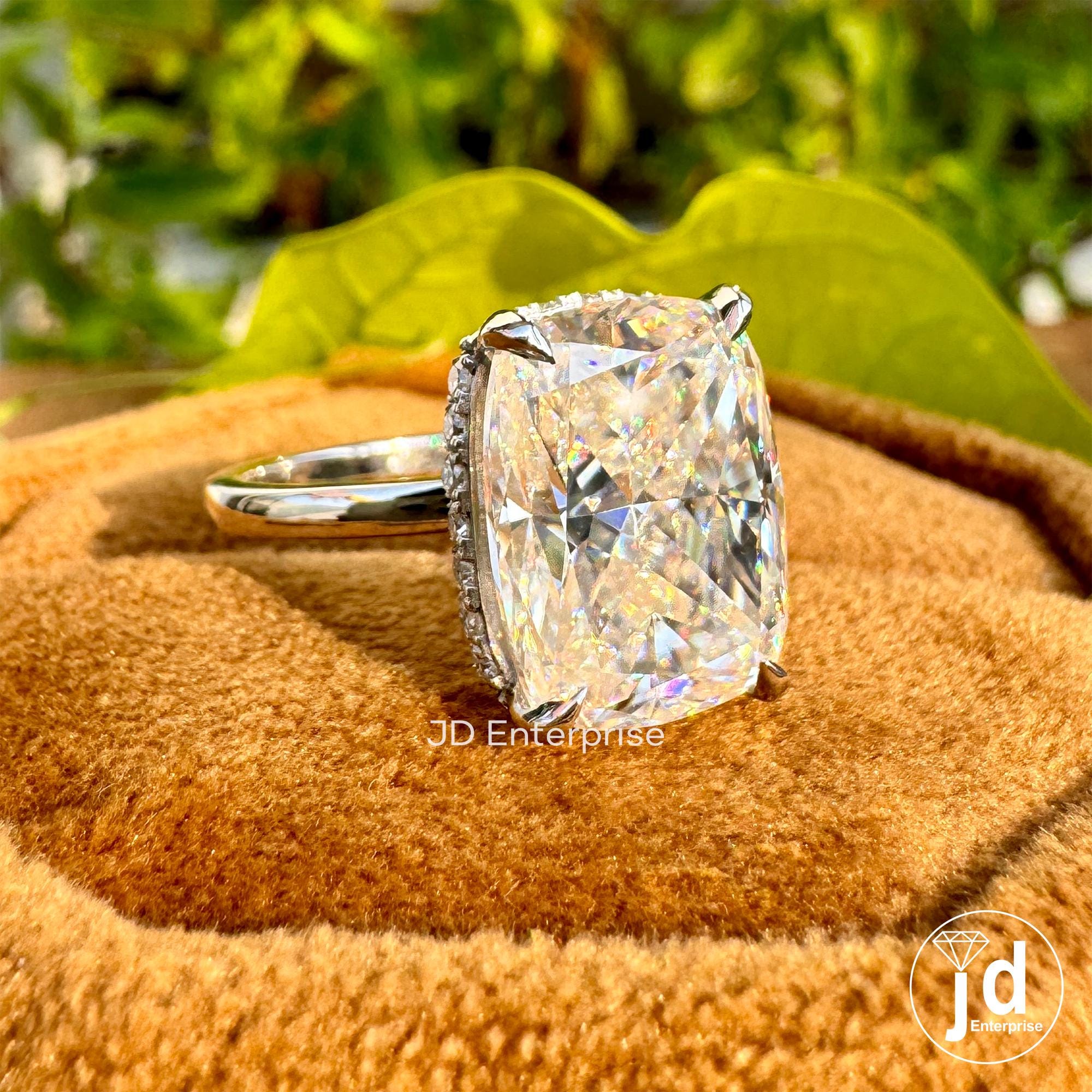 6.00 CT Cushion Cut Moissanite Solitaire Ring, Hidden Halo Engagement Ring, Weeding Ring, Celebrity Style Gold Ring, Anniversary Gift Ring