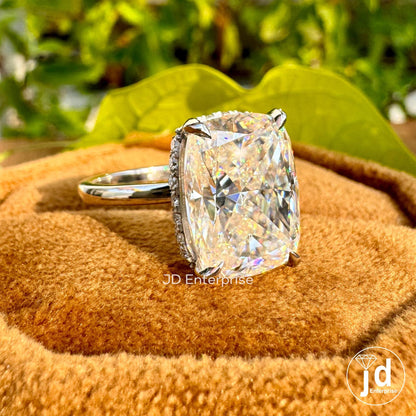 6.00 CT Cushion Cut Moissanite Solitaire Ring, Hidden Halo Engagement Ring, Weeding Ring, Celebrity Style Gold Ring, Anniversary Gift Ring