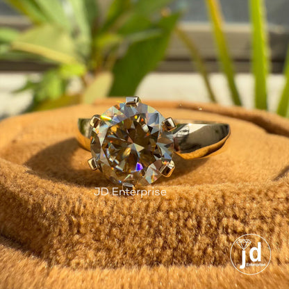 Signature 2.00CT Round Brown Moissanite Ring, Solitaire Engagement Ring, Wide Band Wedding Ring, Anniversary Gift for Women, Gift for Mother
