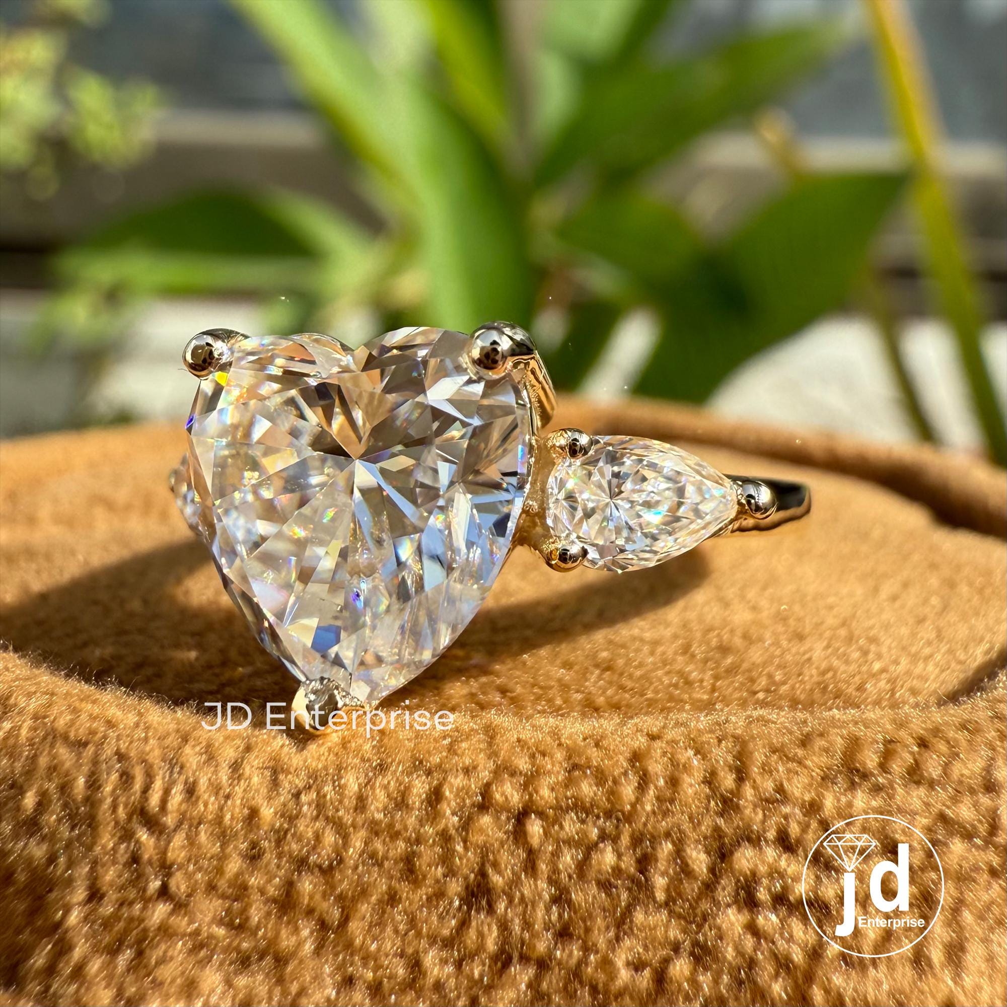 3.00 CT Heart Shape Colorless Moissanite Engagement Ring, Three Stone Wedding Ring, Side Stone Pear Cut, Anniversary Gifts Ring for Women