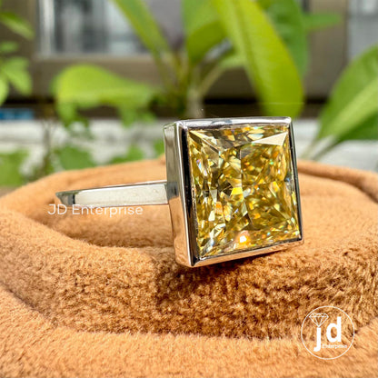 5 CT Princess Cut Canary Yellow Moissanite Wedding Ring, Bezel Set Solitaire Engagement Ring, Anniversary Gift for Women, Bridal Ring