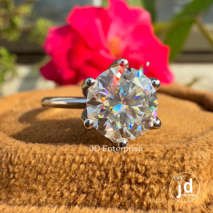 High Profile Setting, 2.50 CT Colorless Round Moissanite Engagement Ring, Solitaire Wedding Ring, Anniversary Ring for Women, 6 Claw Prongs