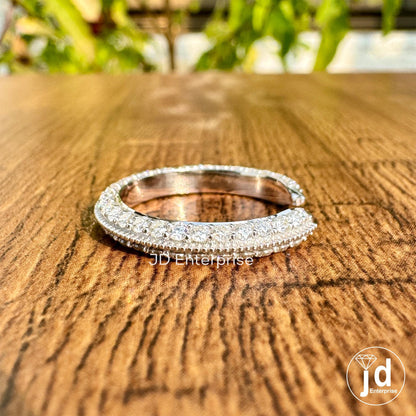 Micro Pave Set Open Gap Engagement Claw Band, Milgrain Open Space Ring, Full Eternity Wedding Cuff Band, Matching Band Anniversary Gift