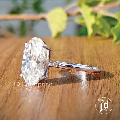 Solitaire Oval Moissanite Ring, 5.0 CT Colorless Oval Cut Engagement Ring, Oval Wedding Ring, Bridal Ring, Anniversary Gift, Solid Gold Ring
