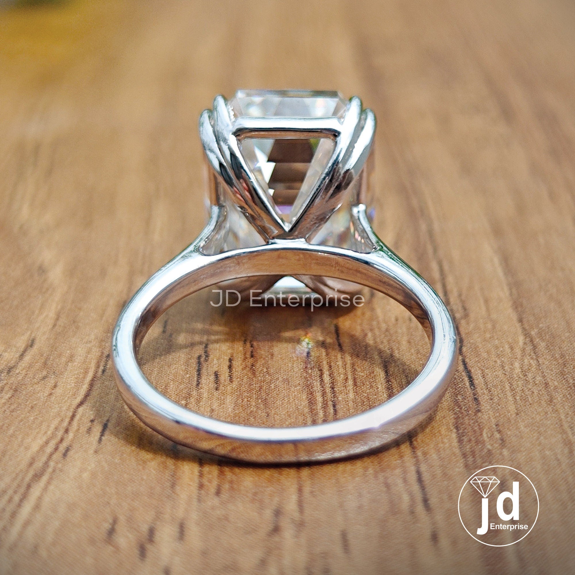 Large 12.30 CT Old Mine Cut Emerald Moissanite Engagement Ring, Celebrity Style Solitaire Wedding Ring, Double Claw Prongs, Anniversary Gift