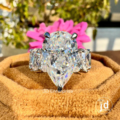 13.30 TCW Crushed Ice Pear Moissanite Engagement Ring, Celebrity Style Hidden Halo Wedding Ring, Iced Out Teardrop Bridal Ring for Her