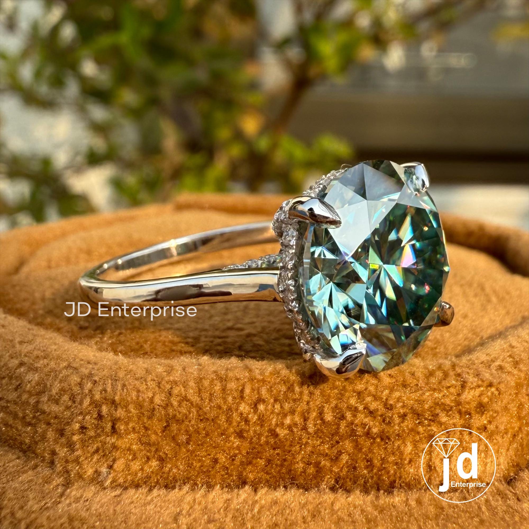 6.50 CT Sparkling Round Cut Cyan Blue Moissanite Engagement Ring, Hidden Halo Ring, Petite Pave Wedding Ring, Anniversary Gift Ring