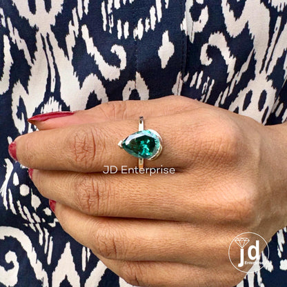 4.50CT Pear Green Moissanite Engagement Ring, Half Bezel Set Wedding Ring, Solitaire Bridal Ring, Celebrity Style Statement Anniversary Ring