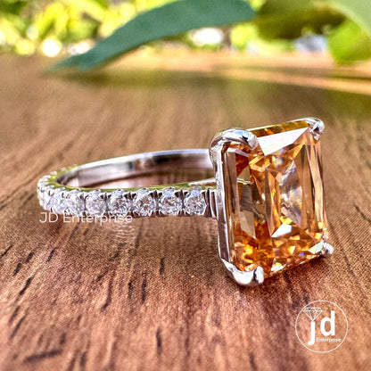 Elegant Criss Cut Champagne Moissanite Engagement Ring, Full Eternity Pave Bridal Ring, X-Facet Wedding Ring, Anniversary Ring, Promise Ring