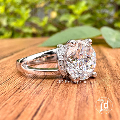 Vintage Style Engagement Ring, 3.50 CT Colorless Portuguese Cut Moissanite Ring, Round Half Halo Ring, Split Shank Wedding Ring, Bridal Ring