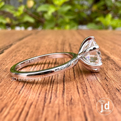 2.50CT Round Cut Colorless Moissanite Solitaire Engagement Ring, Knife Edge Six Prongs Wedding Ring, Anniversary Ring, 10k Solid Gold Ring