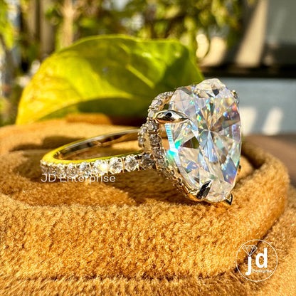 8.00 TCW Colorless Heart Shape Moissanite Engagement Ring, Celebrity Style Wedding Ring, Hidden Halo Bridal Ring, 3/4 Pave Set Accent Ring