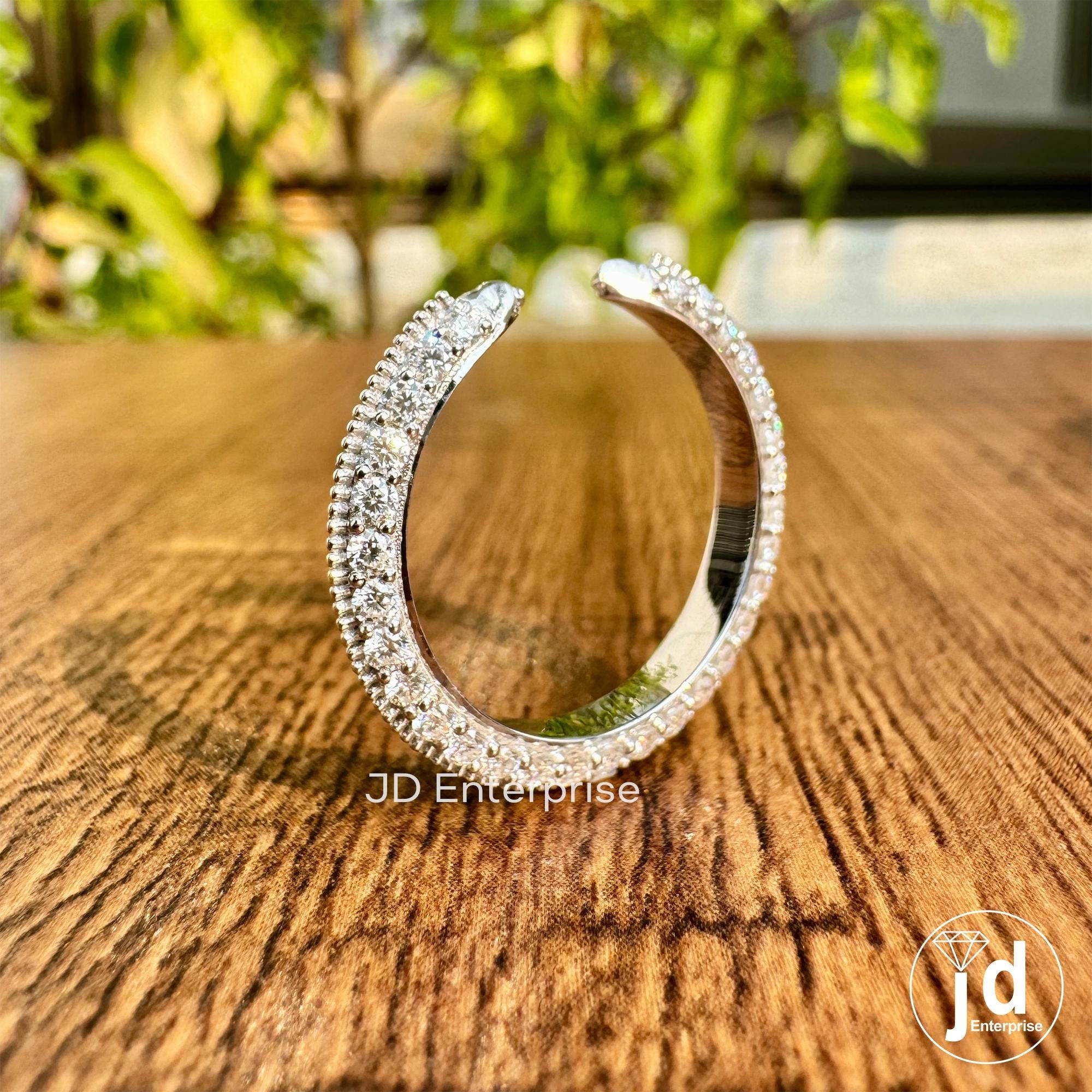 Micro Pave Set Open Gap Engagement Claw Band, Milgrain Open Space Ring, Full Eternity Wedding Cuff Band, Matching Band Anniversary Gift