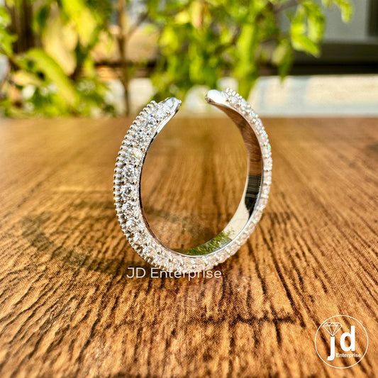 Micro Pave Set Open Gap Engagement Claw Band, Milgrain Open Space Ring, Full Eternity Wedding Cuff Band, Matching Band Anniversary Gift