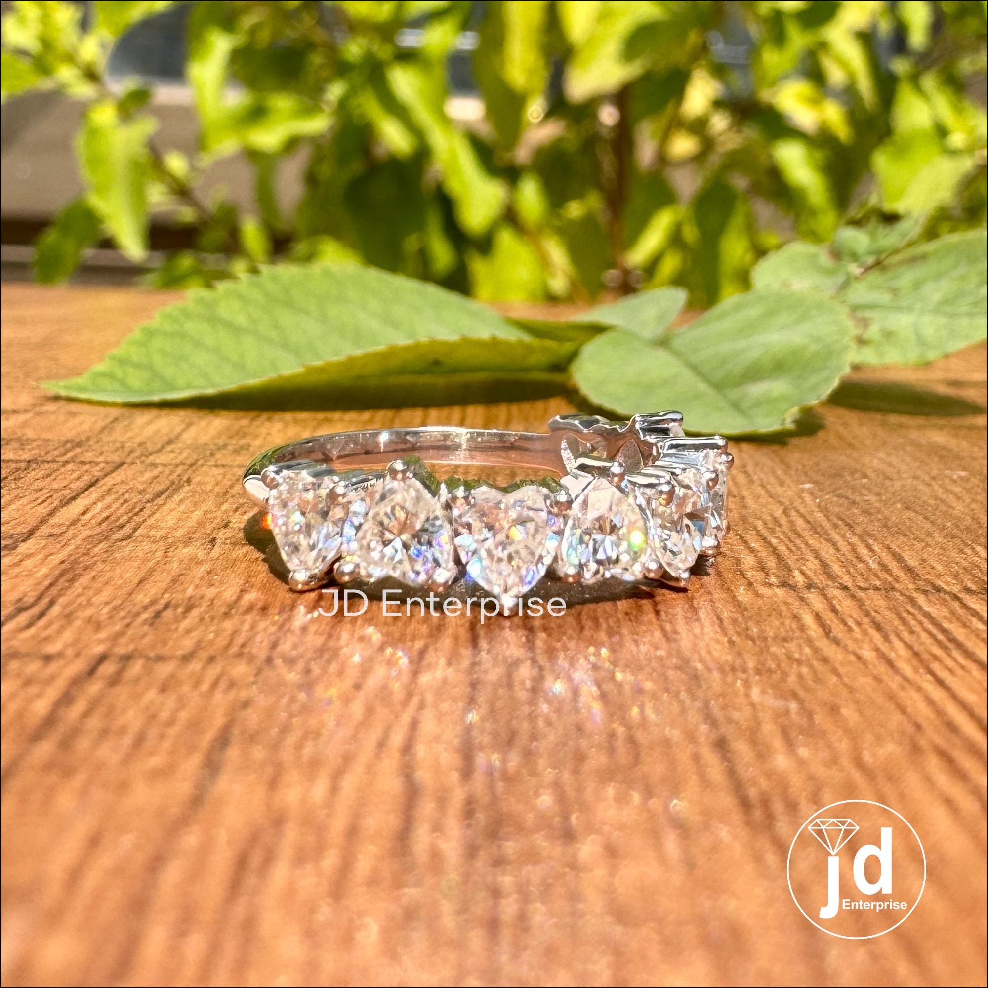 2.25 TCW Heart Shaped Moissanite Band, Moissanite Engagement Band, Matching Anniversary Band, 10k/14k/18k Gold Half Eternity Wedding Band