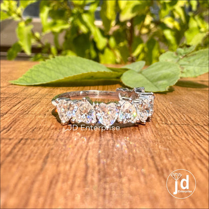 2.25 TCW Heart Shaped Moissanite Band, Moissanite Engagement Band, Matching Anniversary Band, 10k/14k/18k Gold Half Eternity Wedding Band