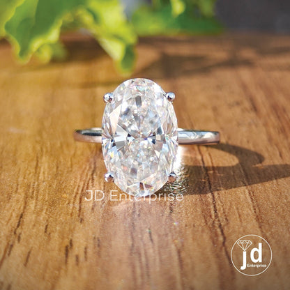 Solitaire Oval Moissanite Ring, 5.0 CT Colorless Oval Cut Engagement Ring, Oval Wedding Ring, Bridal Ring, Anniversary Gift, Solid Gold Ring