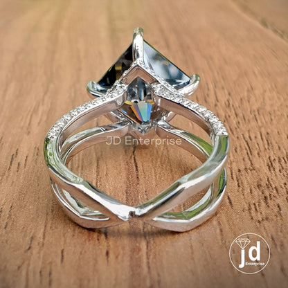 4.70 CT Princess Cut Dark Grey Moissanite Engagement Ring, Hidden Halo Wedding Ring, Compass Set, Split Pave Ring, Anniversary Gift Ring