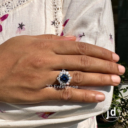 3.50 CTW Round Cut Dark Blue Moissanite Engagement Ring, Vintage Halo Anniversary Ring, Twisted Pave Wedding Ring, Crossover Rings for Women
