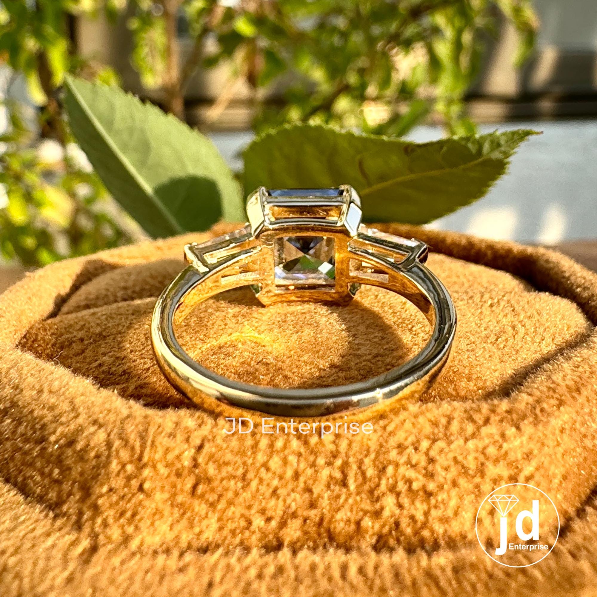 3.00 CT Asscher Cut Dark Grey Moissanite Engagement Ring, Three Stone Wedding Ring, Tapered Baguette Accent Ring, Yellow Gold Ring, Bridal