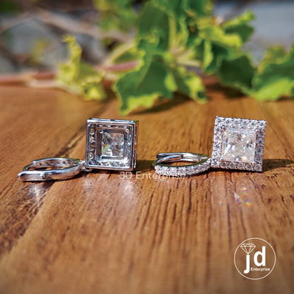 2.60 TW Princess Cut Moissanite Dangle and Drop Earrings, Halo Wedding Earrings, Lever Back Earrings for Women, Bridal Set, Anniversary Gift