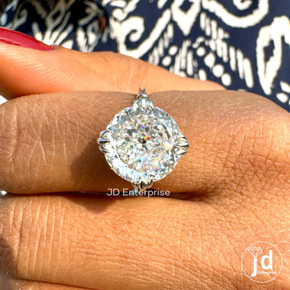 Vintage Style Engagement Ring, Large 7.00 CT Portuguese Cut Moissanite Fishtail Prong Ring, Cathedral Milgrain Bride Ring, Anniversary Gift