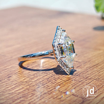 Step Cut Dutch Marquise Moissanite Engagement Ring, Halo Wedding Ring, Claw Prongs, Proposal Ring, Bridesmaid Ring, Anniversary Gifts Ring