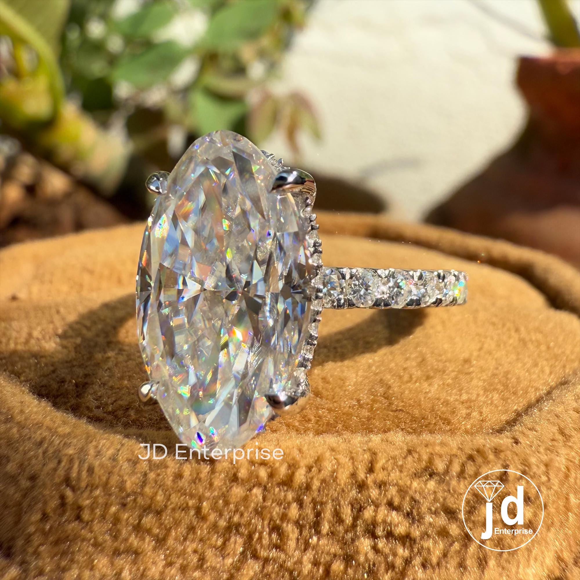 5.50 CT Colorless Moval Moissanite Engagement Ring, Hidden Halo Wedding Ring, 3/4 Pave Set Bridal Ring, Anniversary Gift Ring for Women