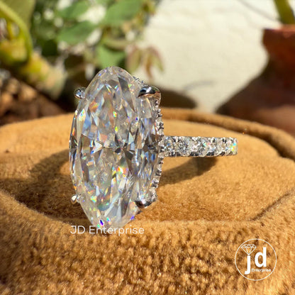 5.50 CT Colorless Moval Moissanite Engagement Ring, Hidden Halo Wedding Ring, 3/4 Pave Set Bridal Ring, Anniversary Gift Ring for Women