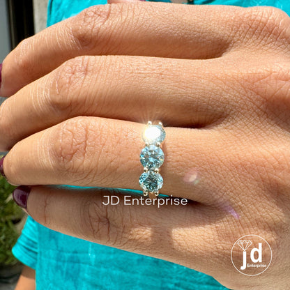 1.40 TCW Round Cut Cyan Blue Moissanite Engagement Ring, Three Stone Wedding Ring, Yellow Gold Promise Ring, Anniversary Gift, Travel Ring