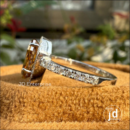 1.81 CT Coffin Cut Brown Champagne Moissanite Ring, Halo Engagement Ring, Unique Coffin Wedding Ring for Anniversary Gift, White Gold Ring