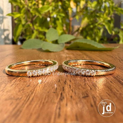 Two Row Pave Wedding Band Set, Moissanite Half Eternity Band, Two Matching Band for Trio Ring Set, Anniversary Gift Band for Engagement Ring