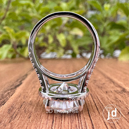6.00 CT Colorless Heart & Arrow Round Cut Moissanite Ring, Halo Engagement Ring, Accent Wedding Ring, Pave Split Shank Ring, Bridal Ring