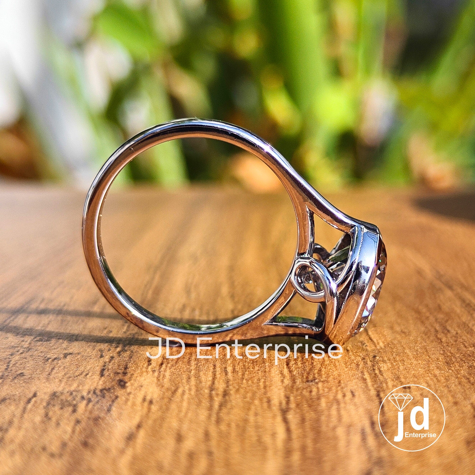 4.50CT Bezel Set Portuguese Cut Grey Moissanite Engagement Ring, Solitaire Wedding Ring, Bridal Ring, Anniversary Gift Ring, Statement Ring