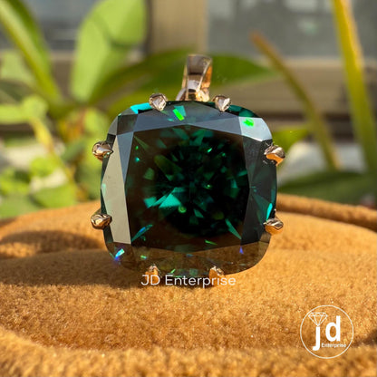 12.50 CT Cushion Cut Dark Green Moissanite Pendant for Necklaces, Vintage Solitaire Wedding Pendant, Claw Prong Setting, Rose Gold Pendant