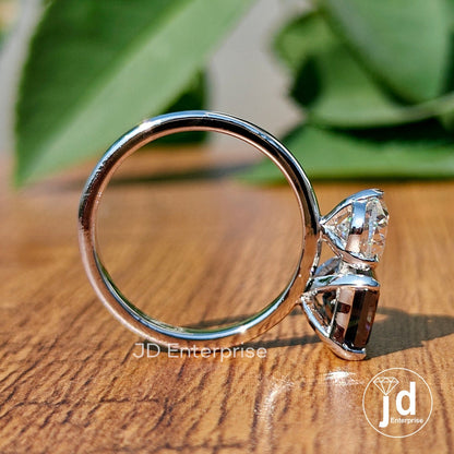 Toi Et Moi Ring, 3.61 TW Radiant and Pear Moissanite Ring, Two Stone Engagement Ring, Wedding Ring, Anniversary Gift for Her, Bridal Set