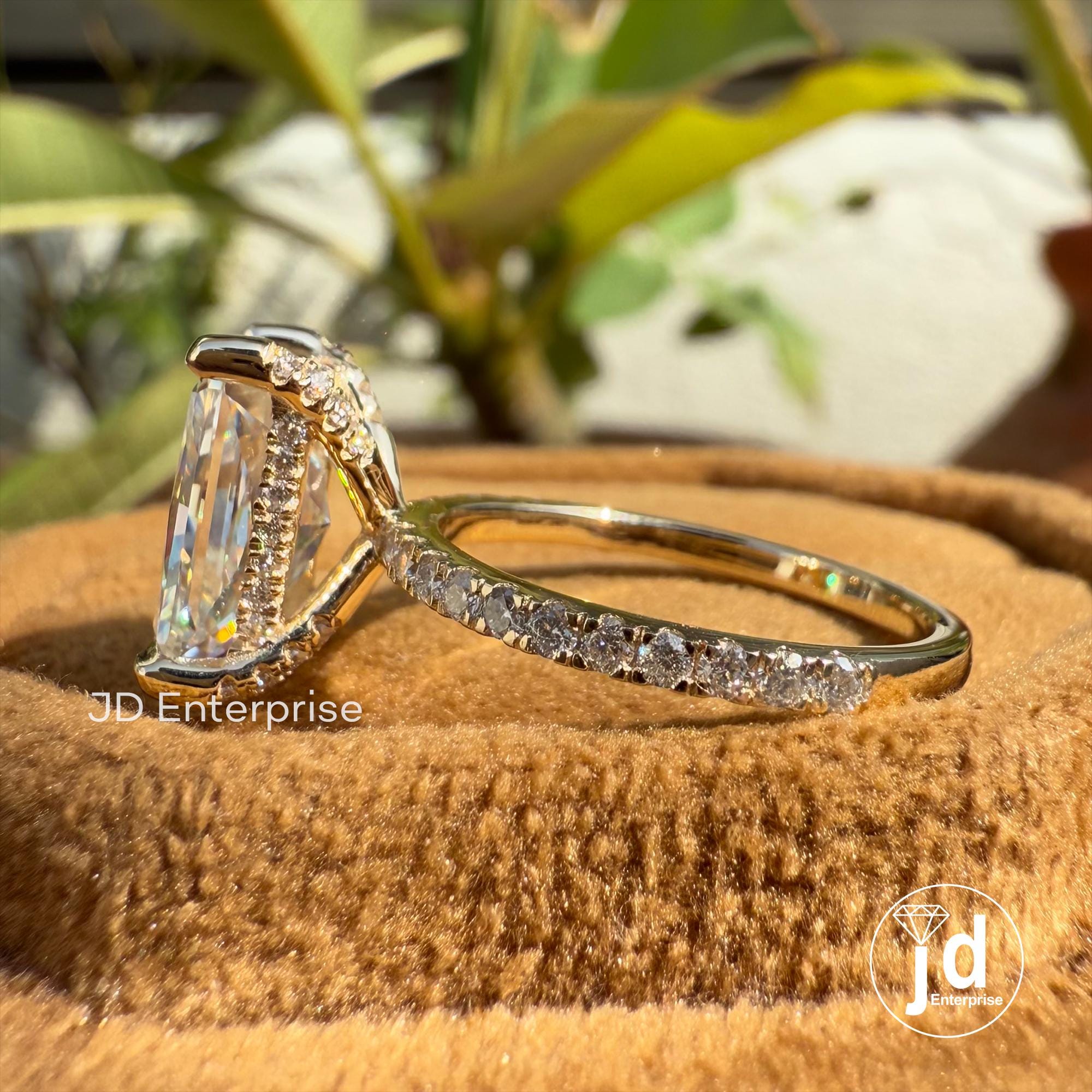 Elongated Radiant Cut Moissanite Hidden Halo Engagement Ring, Pave Wedding Ring for Her, Anniversary Gifts for Women, Accent Bridal Ring