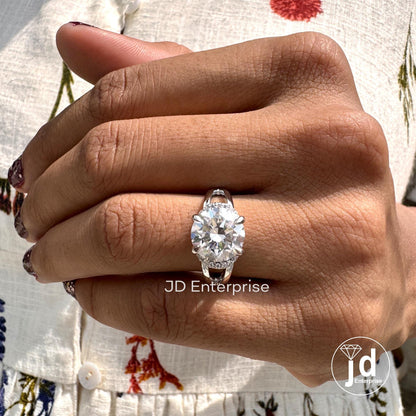 Vintage Style Engagement Ring, 3.50 CT Colorless Round Cut Moissanite Ring, Half Halo Ring, Split Shank Wedding Ring, Bridal Ring