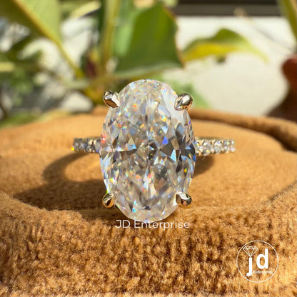 Oval Engagement Ring, 4.00 TCW Oval Moissanite Hidden Halo Ring, Oval Cut Wedding Ring for Women, Pave Set Propose Ring, Anniversary Gifts