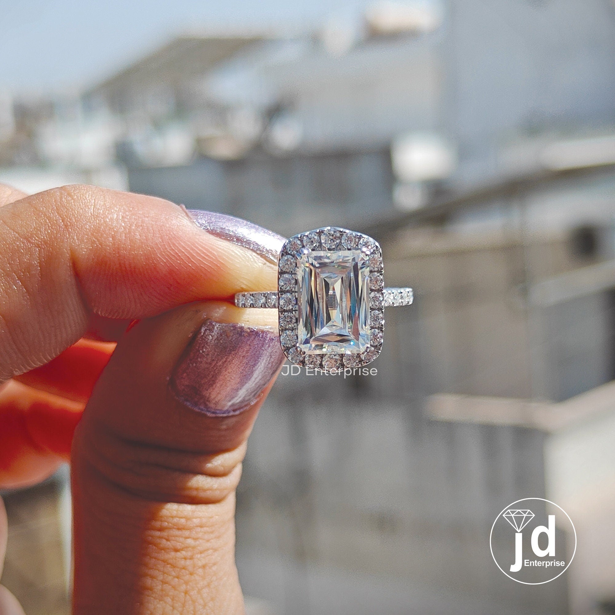3.0 CT Criss Cut Moissanite Engagement Ring, Cluster Halo Wedding Ring, Accent Stones, Anniversary Ring, Double Claw Prongs, Bridesmaid Ring