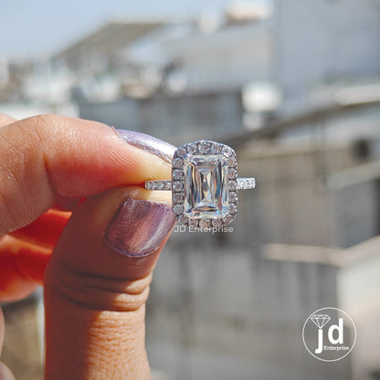 3.0 CT Criss Cut Moissanite Engagement Ring, Cluster Halo Wedding Ring, Accent Stones, Anniversary Ring, Double Claw Prongs, Bridesmaid Ring
