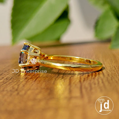 1.74 CT Hexagon Cut Grey Moissanite Engagement Ring, Accent Set Wedding Ring, 10k/14k/18k Gold Ring for Women, Anniversary Gifts Ring